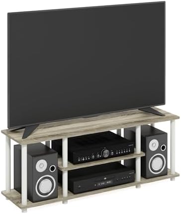 Furinno Turn-N-Tube No Tools 3D 3-Tier Entertainment TV Stand up to 50 inch TV, Round Tubes, Oak | for TV up to 50 Inch, Open Frame Rectangular Entertainment Center with Storage Shelf, TV Console, for Living Room, Bedroom