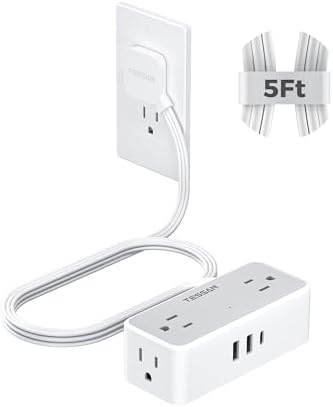TESSAN Extension Cord 5 FT, Power Strip with 900J Surge Protection, Grey