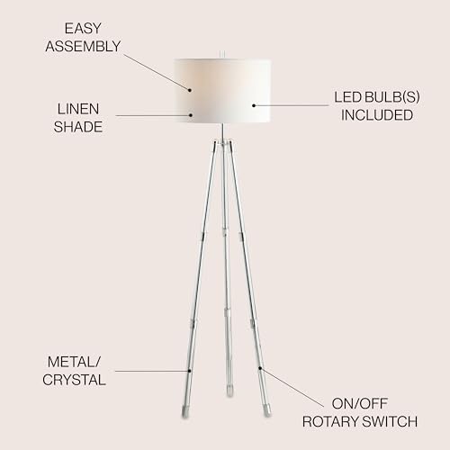 JONATHAN Y Arliss 60" Surveyor's Tripod Metal/Crystal Floor Lamp, Chrome