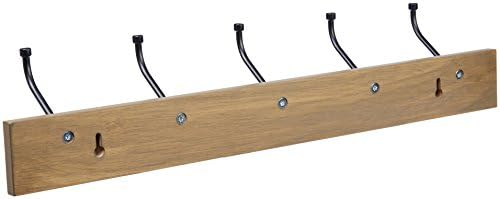 Amazon Basics Rectangular Farmhouse Wall-Mounted Coat Rack for Entryway and Bedroom, Storage Organizer, 5 Hooks, Barnwood