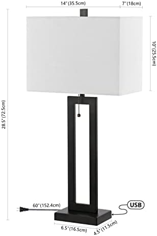 JONATHAN Y Sabrina 28.5" Metal USB Industrial Lamp, Black, Set of 2
