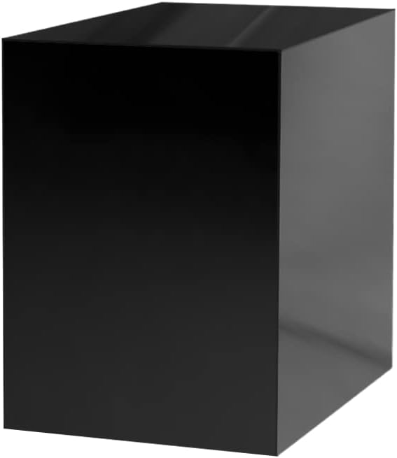Marketing Holders Tall Display Box 12" x 12” x 19” Glossy Black Acrylic No Lid Hollow Pedestal 5 Sided Retail Merchandise Display Trinkets Flower Tower Bin Elevated Multi Use Showcase