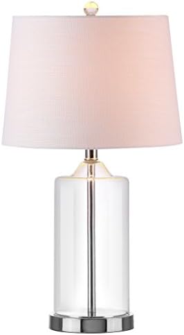JONATHAN Y Walsh 25" Glass and Metal Bedside Table Lamp, Clear/Chrome