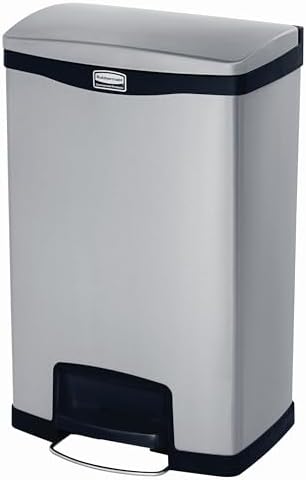 Rubbermaid Commercial Products Impressions Metal Step On Trash Can, Front Step, 13 GAL, Stainless Steel Black, Indoor for Hospitals/Office Spaces/Restaurants