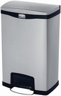 Rubbermaid Commercial Products Impressions Metal Step On Trash Can, Front Step, 13 GAL, Stainless Steel Black, Indoor for Hospitals/Office Spaces/Restaurants