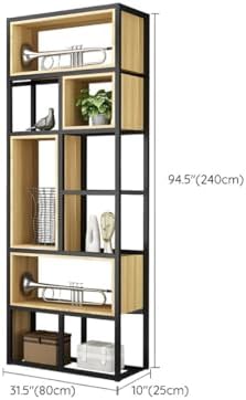 Wood Industrial Cube Bookcase with Shelves & Open Back Iron Bookshelf Floor Steel & Wood Shelf Multi-Layer Shelf Storage Rack Office Partition Display Rack Natural 31.5" L x 9.8" W x 94.5" H