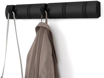 Umbra Flip Coat Rack, Wall Mounted 5-Hook Space Saving, Black/Black