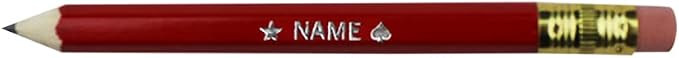 EZPENCILS & GIFTS - Golf Pencils Tipped with Eraser (1/2 a Pencil - Pew Pencils) - Red Colored Barrel - FREE-PERSONALIZATION - 2HB Black Lead - Custom Text - Non-Smear Eraser – Package of 50