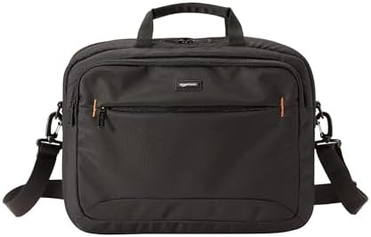 Amazon Basics 15.6 in Laptop Bag with Shoulder Strap and Handle, Large Capacity, Spacious Compartments, Black