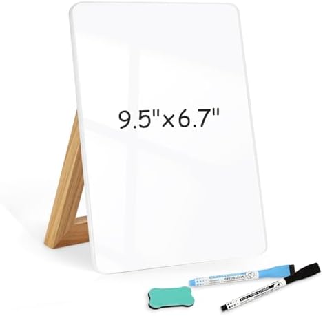 Desktop Glass Whiteboard, 9.5"x 6.7" Desk Dry Erase Board with Wood Stand