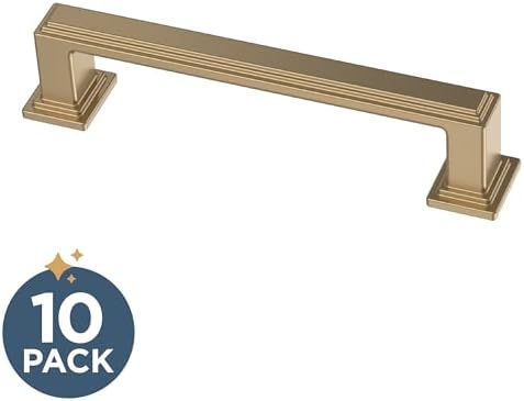 Franklin Brass 10 Pack Champagne Bronze Gold Cabinet Handles 3-3/4 inch (96mm) Kitchen Cabinet Handles and Drawer Pulls for Cupboards and Dressers | Stepped