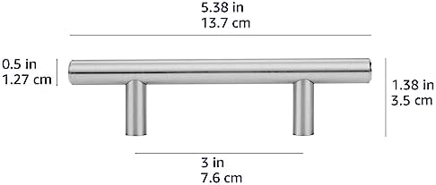 Amazon Basics Euro Bar Cabinet Handles, Drawer Pulls, Kitchen Cabinet Hardware, 5.38-inch Length, 3-inch Hole Center, 1/2-inch Diameter, Satin Nickel, 25-Pack
