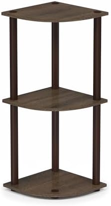 Furinno Turn-N-Tube Toolless Assembly 3-Tier Storage Shelves, Walnut