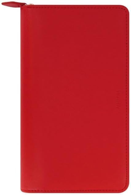 Filofax Saffiano Zip Organizer, Personal Compact Size, Poppy - Cross-Grain, Leather-Look, Six Rings, Two-Weeks-to-View Insert, English (C022534)