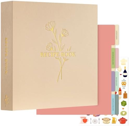 Lanpn Recipe Binder 8.5x11 3 Ring Kit, Waterproof Recipe Book Organizer Binder with 60 Plastic Sleeves,116 Recipes, Dividers,Labels & Stickers, Blank Recipe Binder to Write in Your Own Recipes, Oat