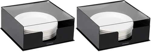Mind Reader Paper Plate Holder, Covered Dispenser, Dinner Party Essentials, Plate Caddy, Acrylic, 11" L x 11" W x 5" H, Black (Pack of 2)