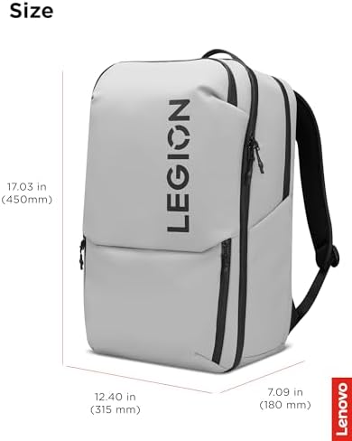 Lenovo Legion Gaming Laptop Backpack GB800, 21L Capacity, Fits 17-inch Laptops, Water Resistant, Three Main Compartments & 19 Specialiized Pockets, Light Grey