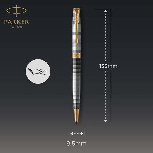 Parker Sonnet Ballpoint Pen Chiselled Silver with Gold Trim Medium Point Black Ink (1931492)