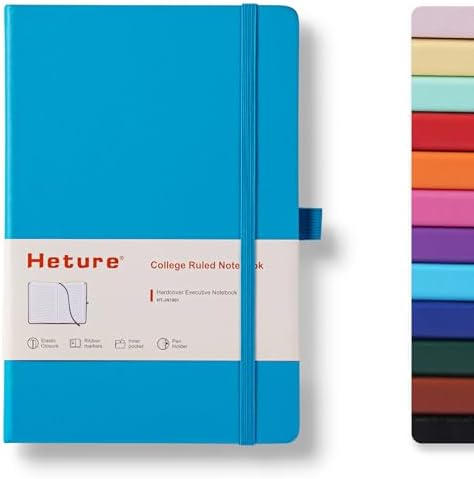 Heture Hardcover Notebooks, 6 Packs A5 Lined Journals Notebook for Writing 160 Pages, 8.2 x 5.5 inch, 6 Colors Classic Ruled Notebooks for College/Work/Travel (Turquoise Blue, 1 Pack)