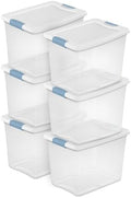 Sterilite 25 Quart Latching Box, Clear Plastic Storage, White, 6 Pack
