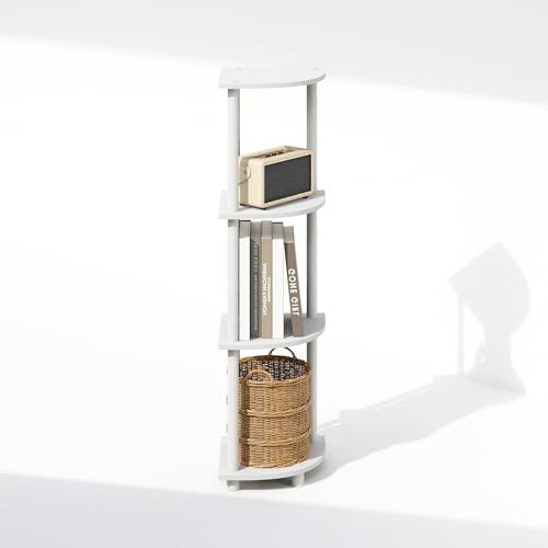 Furinno Turn-N-Tube Corner Shelf, 4-Tier Corner Bookshelf, White
