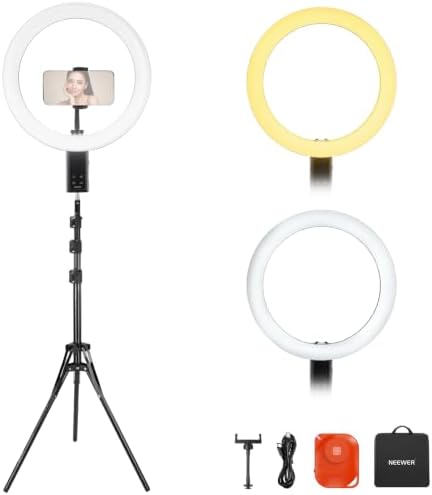 NEEWER 12" Selfie Ring Light with App Control/Remote/Tripod Stand, 3200mAh LED Bi Color CRI95 2900K-7000K Ringlight Circle Lighting Compatible with iPhone Vlog Makeup Studio Video Recording, RB12B
