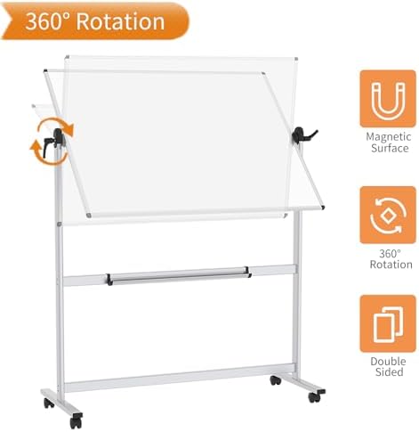 VIZ-PRO Double-Sided Magnetic Mobile Whiteboard, 48" x 36"