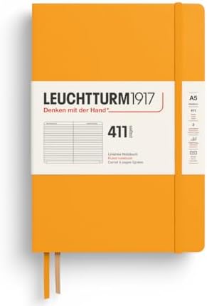 LEUCHTTURM1917 372926 Notebook 411 Medium (A5), Hardcover, 411 Numbered Pages, Rising Sun, Lined, More Thoughts, More Ideas, More Memories, More Pages