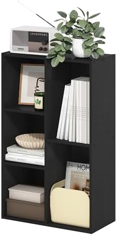 Furinno LUDER Book Shelf, 5-Cube Bookshelf, Reversible Bookcase with Open Shelves, 9.4 x 19.5 x 31.5, Easy Assembly, for Living Room, Bedroom, Home Office, Darkwood