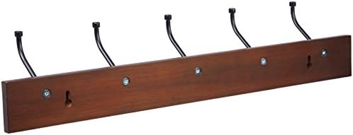 Amazon Basics Rectangular Farmhouse Wall-Mounted Coat Rack for Entryway and Bedroom, Storage Organizer, 5 Double Hooks, Light Walnut