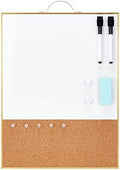 TSJ OFFICE Small Combination Board - 16" X 12" Portable Aluminum Gold Framed Magnetic Dry Erase Board for Wall, Small Bulletin Cork Board with Holder for Office, Home and School