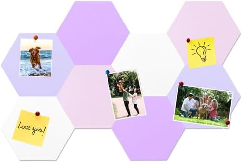 8 Pcs Hexagon Felt Cork Bulletin Board Tiles, Self Adhesive DIY Bulletin Board Pin Board for Office School Home Wall Decor Memos Photos Display(Purple & Pink)