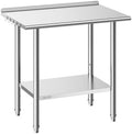 VEVOR Stainless Steel Work Table, 24x36 Inch Food Prep Table with Backsplash, Commercial Kitchen Workstation with Adjustable Undershelf, Metal Heavy Duty Utility Worktable, for Restaurant Home Outdoor