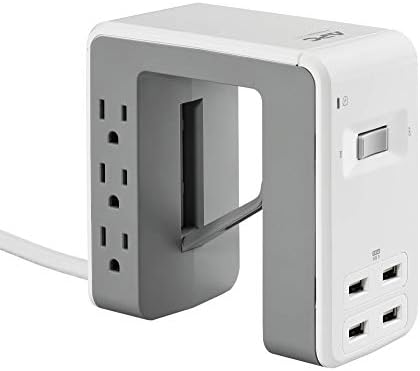 APC Desk Mount Power Station PE6U4W, U-Shaped Surge Protector with USB Ports (4), Desk Clamp, 6 Outlet, 1080 Joules , White