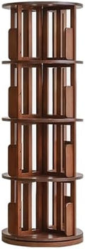 GAMAK Rotating Bookshelf Tower for Kids 360 Display 4 Tier Floor Standing Bookcase Tall Skinny Wood Bookcase Spinning Bookshelf for Bedroom Living Room Study Room (Color : Walnut)