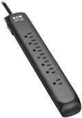 Eaton Tripp Lite Series TLP76B Surge Protector Power Strip with Flat Extension Cord Plug, 7 Outlets, 1500 Joules, 6ft Power Cable, Black, Manufacturer's Liftime Warranty & $25,000 Insurance