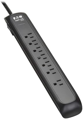 Eaton Tripp Lite Series TLP76B Surge Protector Power Strip with Flat Extension Cord Plug, 7 Outlets, 1500 Joules, 6ft Power Cable, Black, Manufacturer's Liftime Warranty & $25,000 Insurance