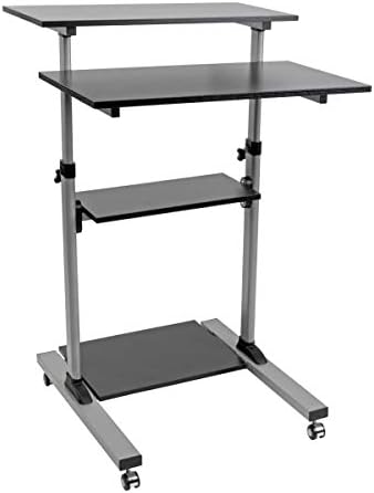TRIPP LITE Mobile Sit Stand Desk, Height Adjustable Small Rolling Laptop Cart Workstation Workspace, 4 Shelf Storage, Home Office & School, 5-Year Warranty (WWSSRC)