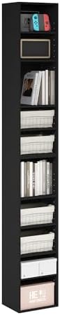 Furinno PASIR Book Shelf, 10-Tier Bookshelf, Bookcase with Open Shelf, 9.2 x 11.8 x 78.7, for Living Room, Bedroom, Home Office, Blackwood