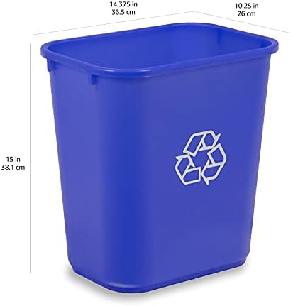 Amazon Basics Rectangular Commercial Office Recycling Wastebasket with Recycle Logo, Easy to Clean, 7 Gallon, Blue, Pack of 2