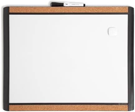 U Brands Magnetic Dry Erase Board White Board, 16" x 20", Black Pin-It Frame, Includes Marker and Magnet