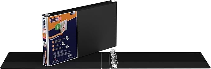 Quickfit Heavy-Duty 8.5" x 14" Landscape Legal Binder, 3-Ring Binder, Round Ring, Black, Single, 1 Inch