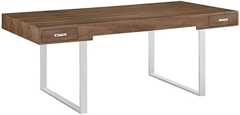 Modway Tinker Contemporary Modern Wood and Stainless Steel Office Desk With Two Drawers in Walnut