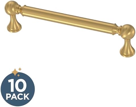 Franklin Brass 10 Pack Modern Gold Cabinet Handles 5-1/16 inch (128mm) Kitchen Cabinet Handles and Drawer Pulls for Cupboards and Dressers |Classic Farmhouse