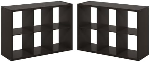 Furinno Cubicle Book Shelf Set of 2, 6-Cube Bookshelf, Black Dark Oak
