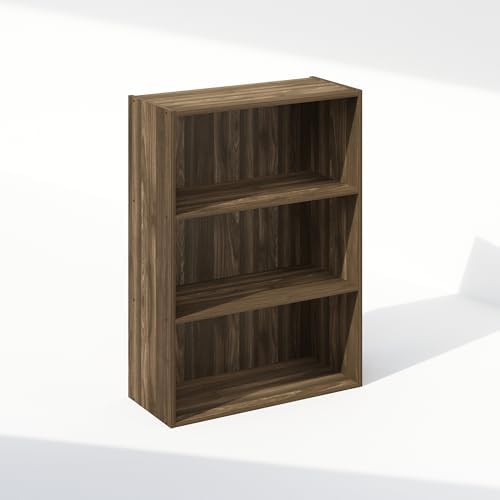 Furinno Simple Book Shelf, 3-Tier Bookshelf, Storage Shelves Bookcase, 9.7 x 23.7 x 31.5, for Living Room, Bedroom, Home Office, Columbia Walnut
