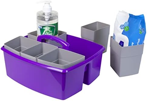 Storex Large Classroom Craft Caddy with Cups, 13 x 11 x 6.575 Inches, Purple, Case of 2 (00986A02C)