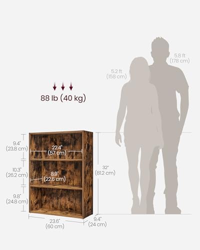 VASAGLE 3-Tier Bookshelf, Storage Organizer, 23.6 x 9.4 x 32 Inches