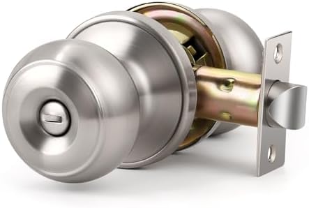 KNOBWELL Privacy Door Knob with Lock in Brushed Nickel Finish for Bedroom and Bathroom, Indoor Security Door Handle with Privacy Lock, Satin Nickel Interior Door Knobs