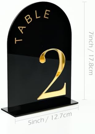 Black Arch Wedding Table Numbers 1-10, Gold Numbers and Stands